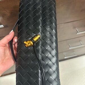 Black Woven Leather hand held clutch